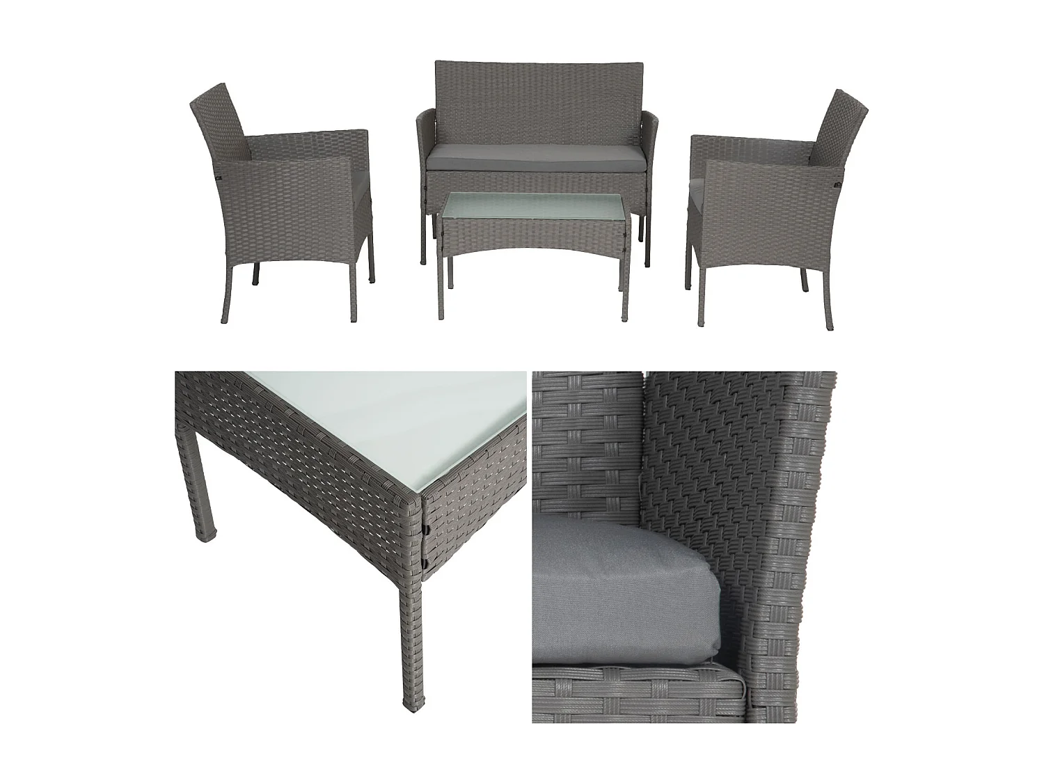 CORDOUE tuinmeubelset in grijs gevlochten kunststof - grijze kussens
