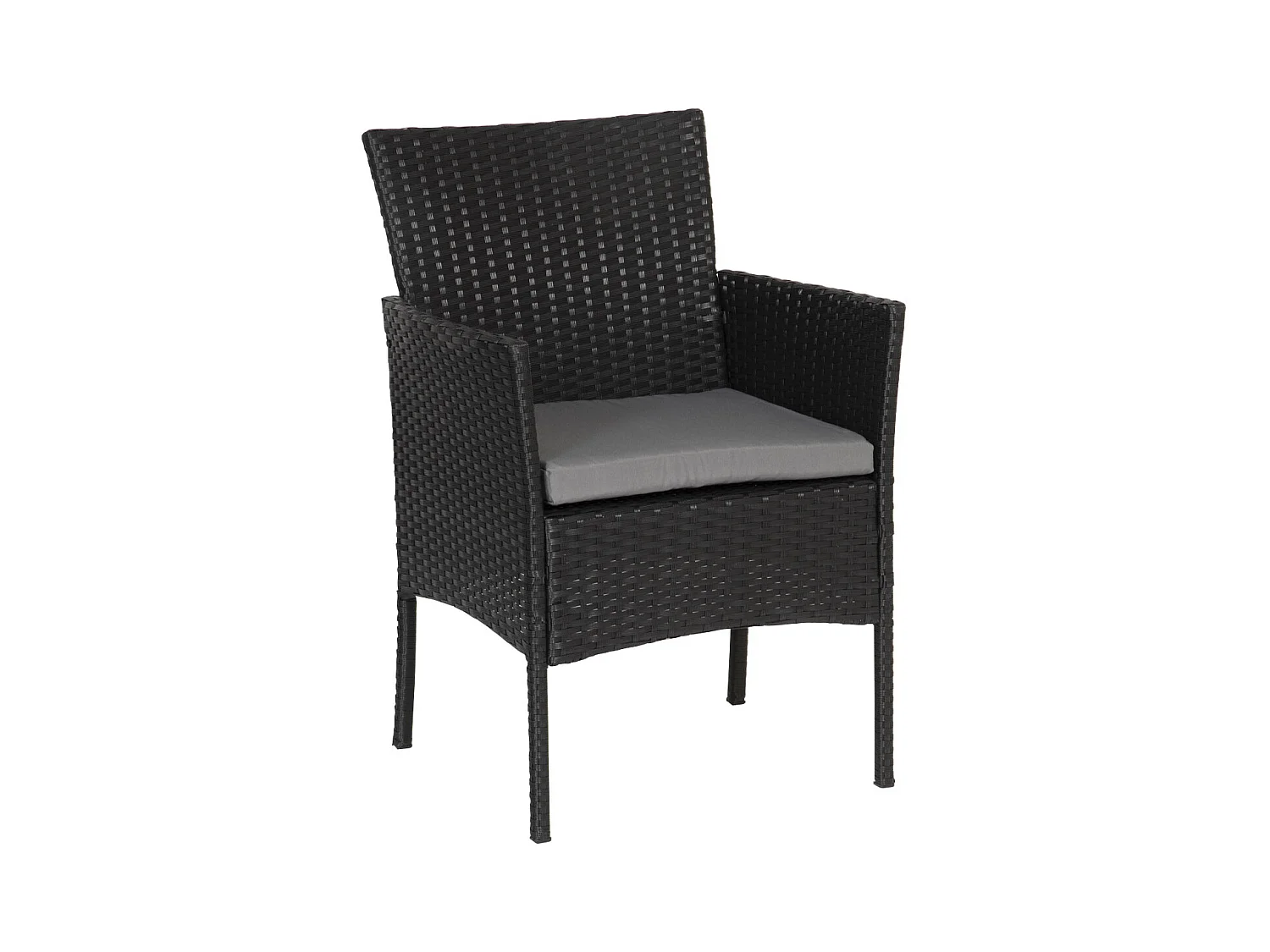 Salon de jardin CORDOUE en résine tressée noire 4 places - coussins gris - HAPPY GARDEN