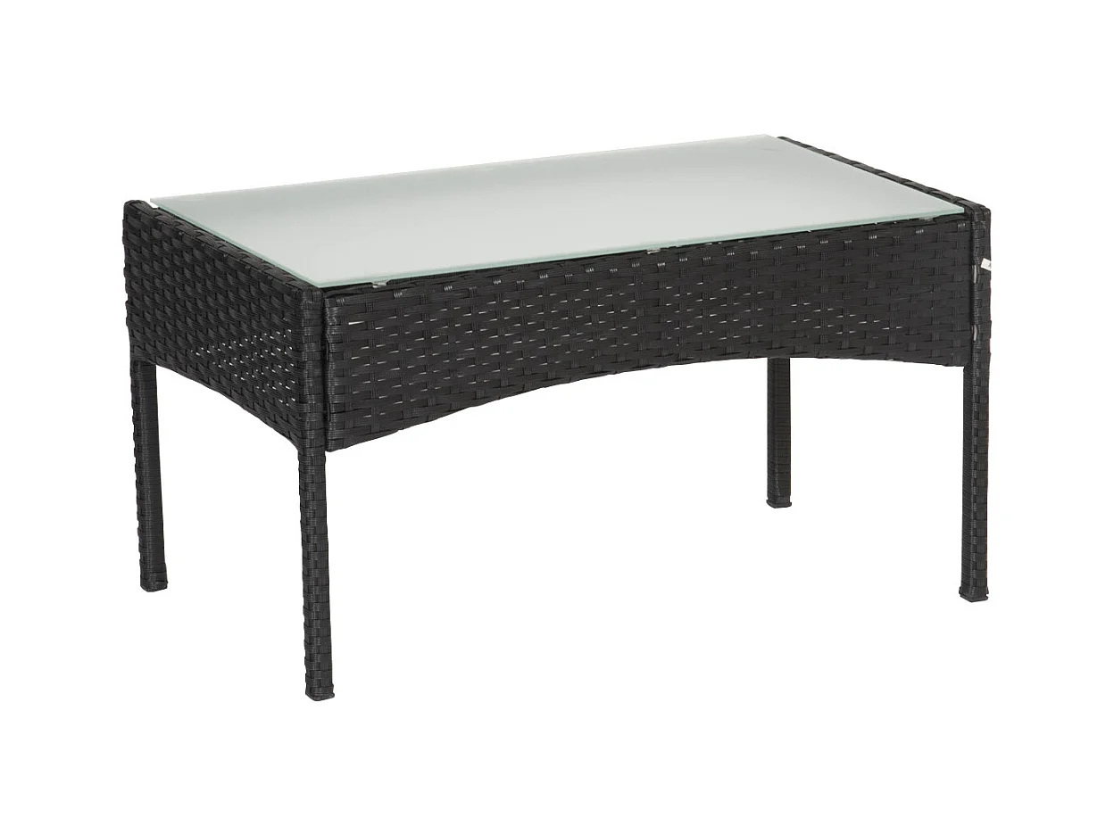 Salon de jardin CORDOUE en résine tressée noire 4 places - coussins gris - HAPPY GARDEN