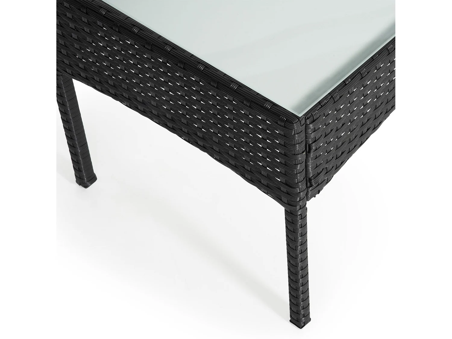 Gartenmöbel CORDOUE aus schwarzem Harzgeflecht, 4 Sitzplätze - graue Kissen