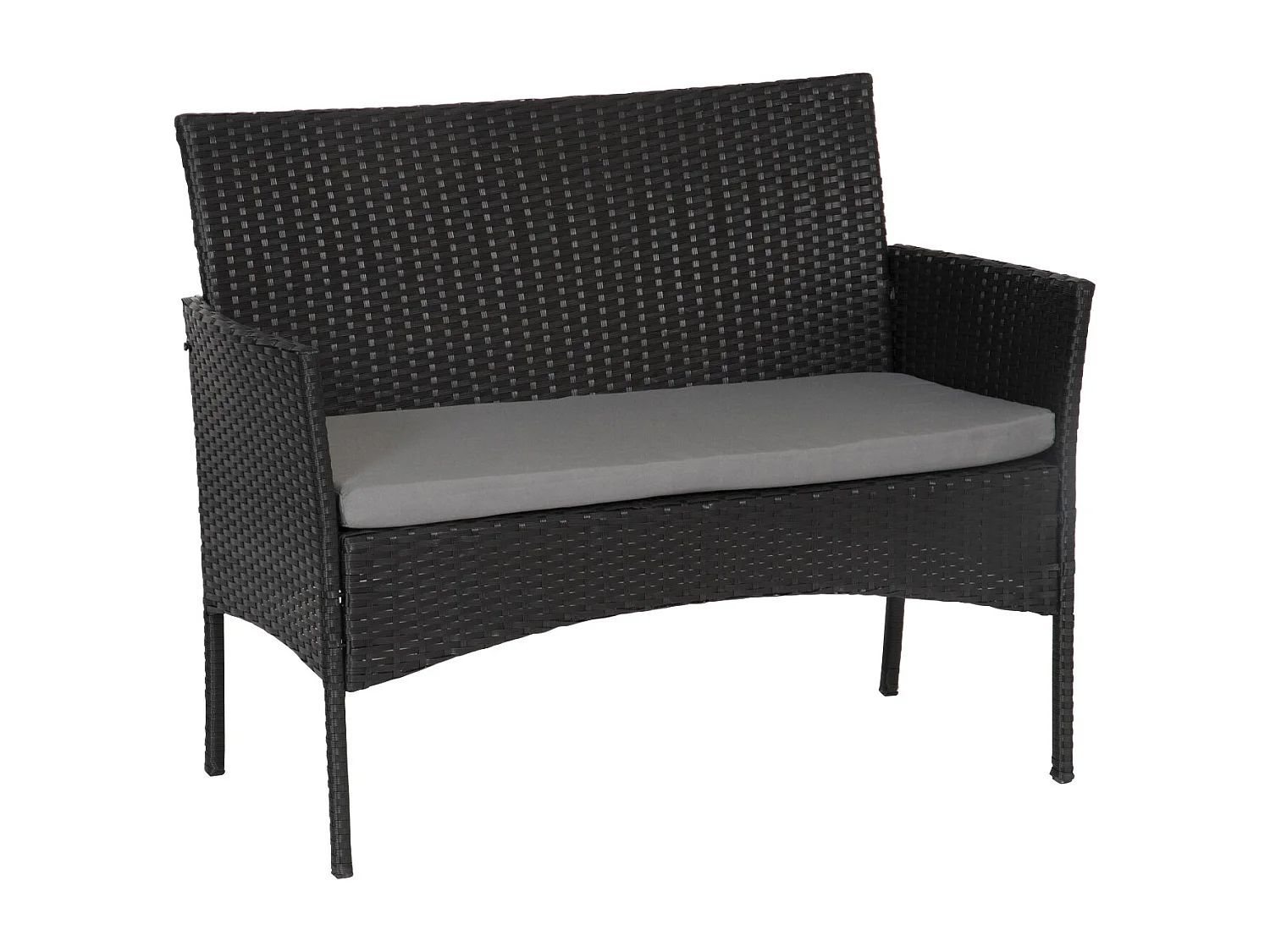 Salon de jardin CORDOUE en résine tressée noire 4 places - coussins gris - HAPPY GARDEN