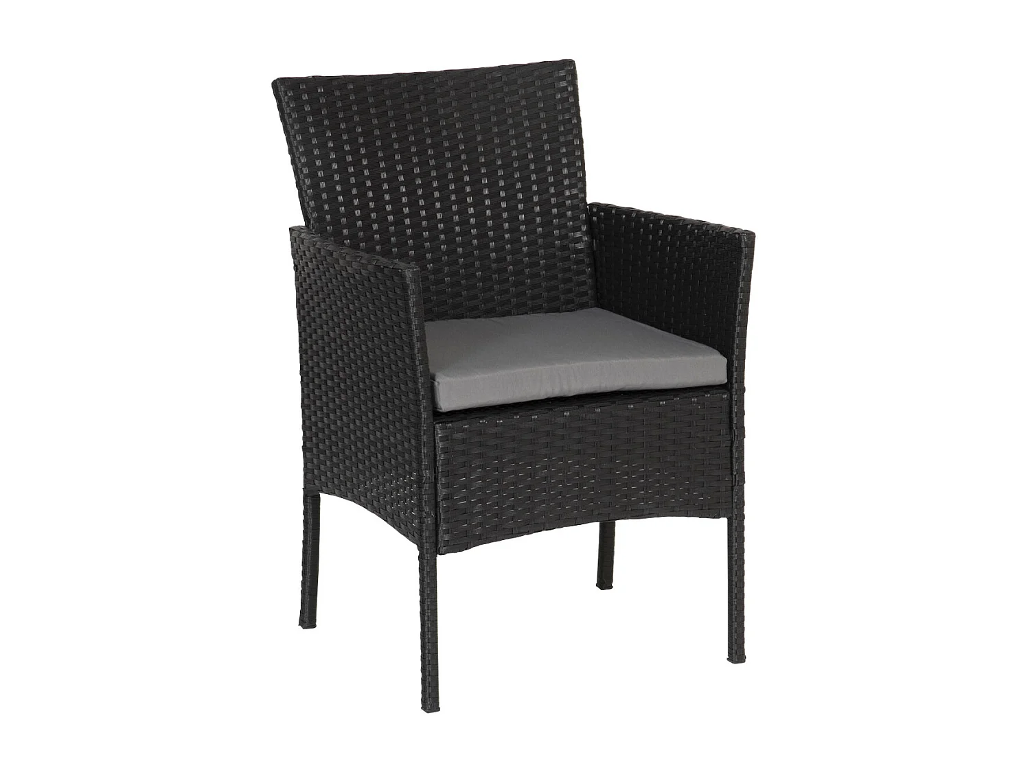 Salon de jardin CORDOUE en résine tressée noire 4 places - coussins gris - HAPPY GARDEN