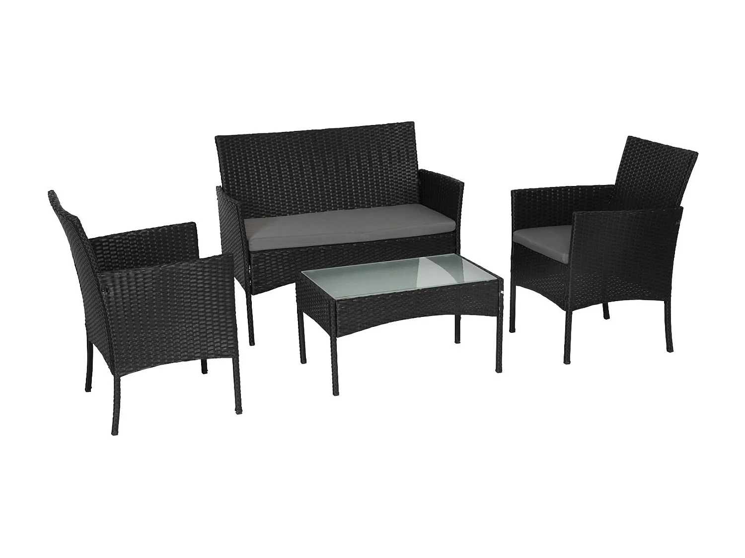 Salon de jardin CORDOUE en résine tressée noire 4 places - coussins gris - HAPPY GARDEN