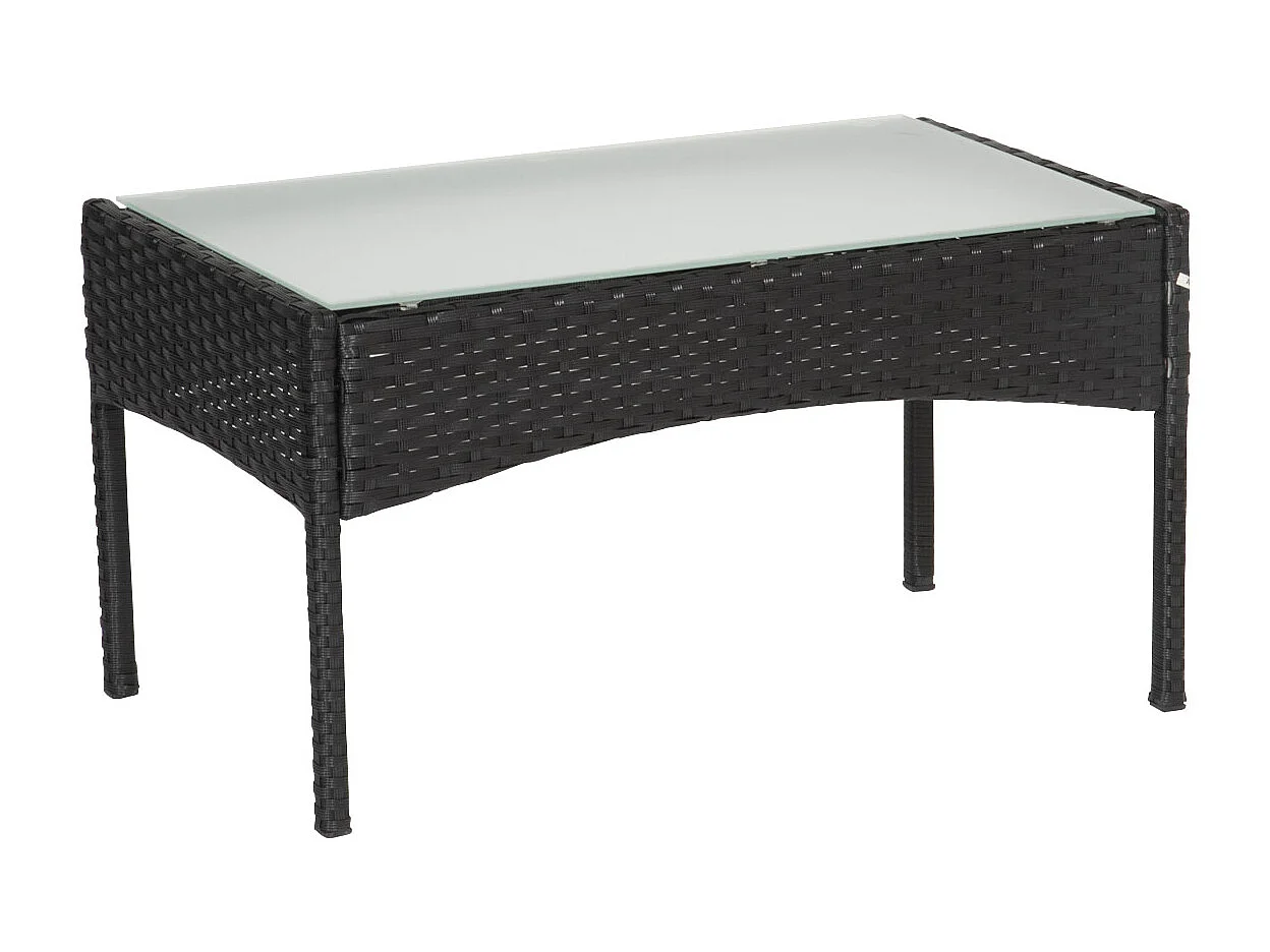 Salon de jardin CORDOUE en résine tressée noire 4 places - coussins gris - HAPPY GARDEN