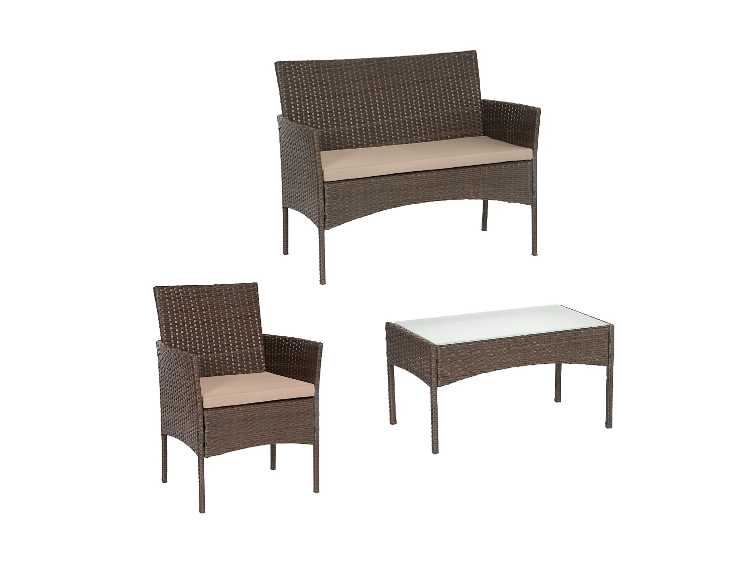 Bruin geweven tuinmeubel van hars CORDOUE 4 zitplaatsen - taupe kussens