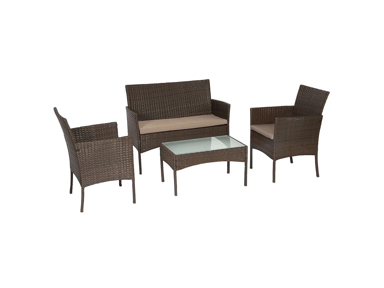 Salon de jardin CORDOUE en résine tressée marron 4 places - coussins taupe - HAPPY GARDEN