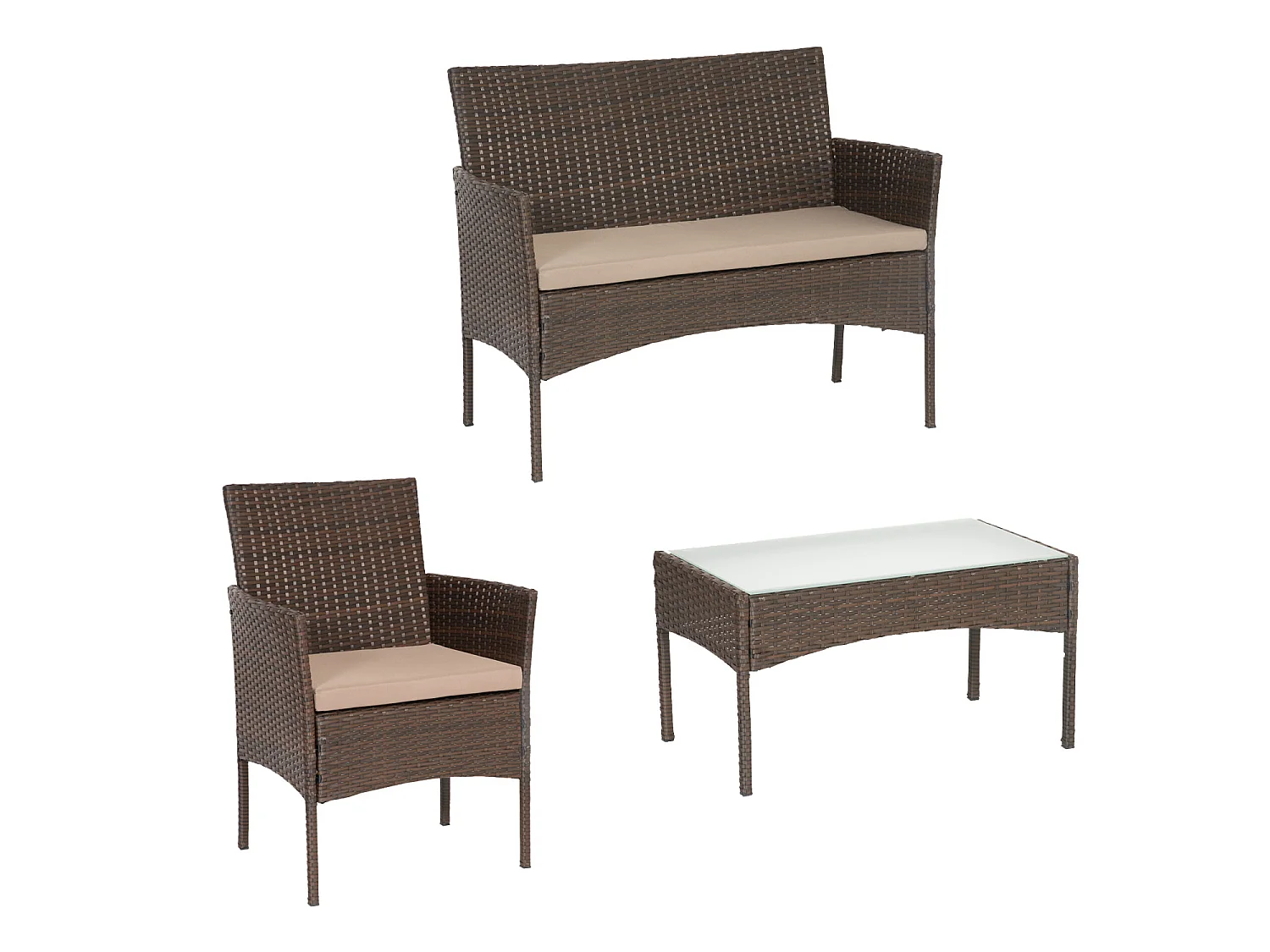 Salon de jardin CORDOUE en résine tressée marron 4 places - coussins taupe - HAPPY GARDEN