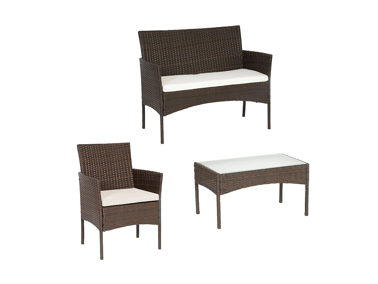 Gartenmöbel CORDOUE aus braunem Harzgeflecht 4 Sitzplätze - elfenbeinfarbene Kissen