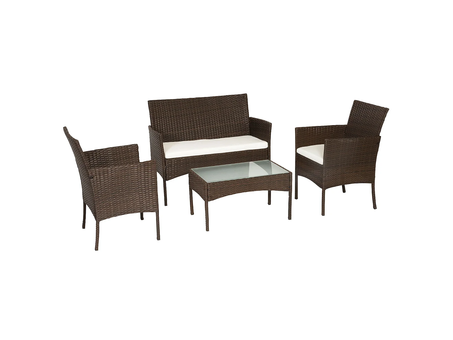 Salon de jardin CORDOUE en résine tressée marron 4 places - coussins ivoire - HAPPY GARDEN