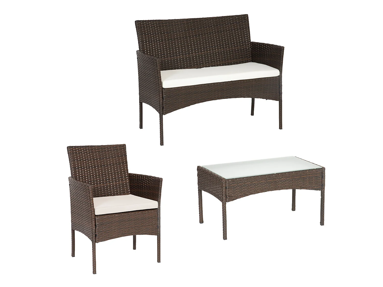 Salon de jardin CORDOUE en résine tressée marron 4 places - coussins ivoire - HAPPY GARDEN
