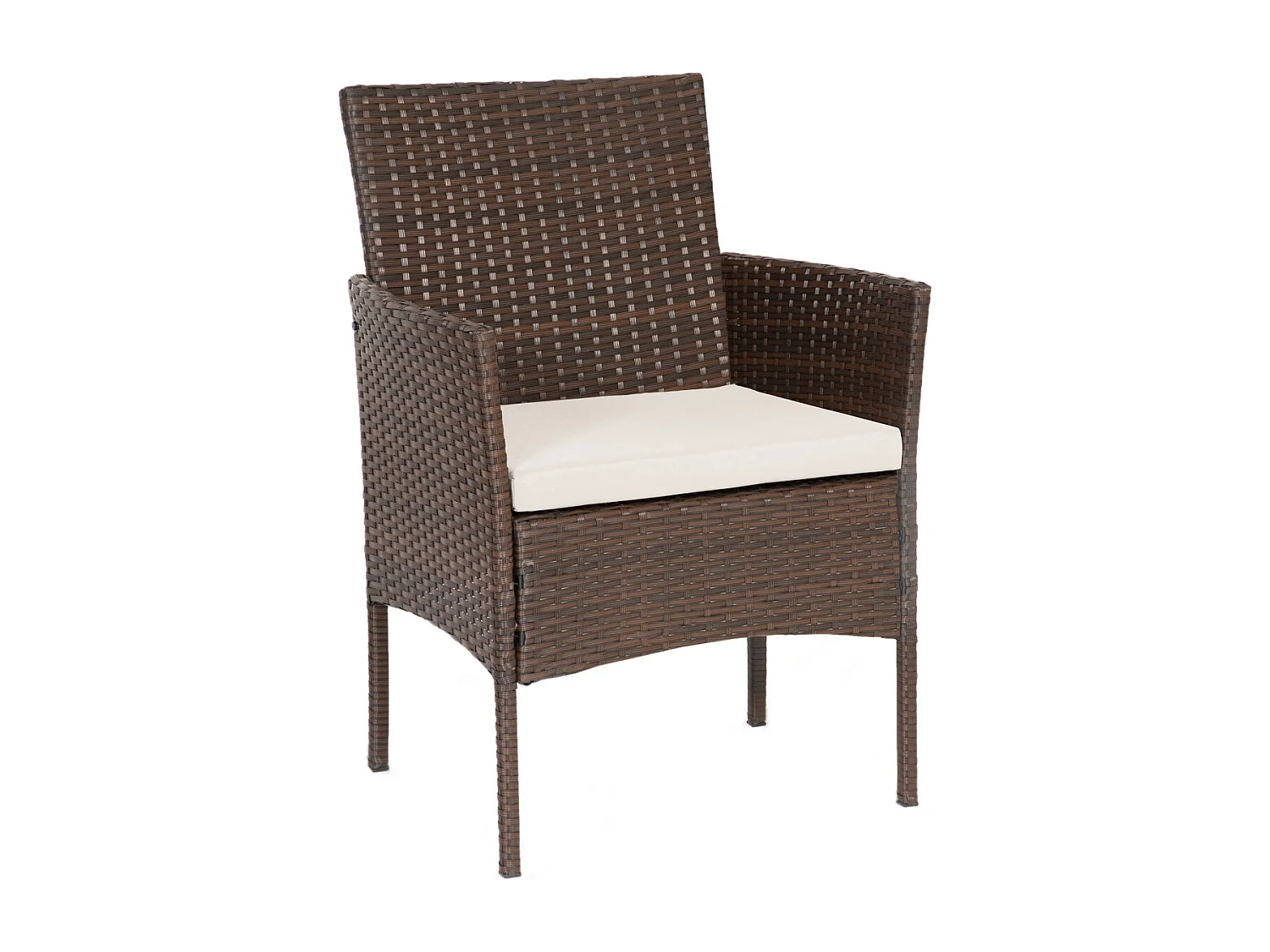 Salon de jardin CORDOUE en résine tressée marron 4 places - coussins ivoire - HAPPY GARDEN