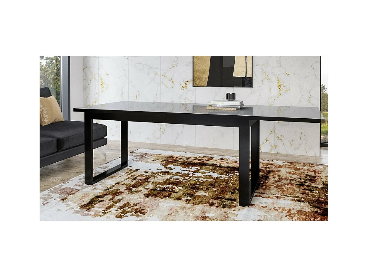 Table extensible 10 personnes pour salle à manger Collection ZANTE. Coloris noir et gris brillant.
