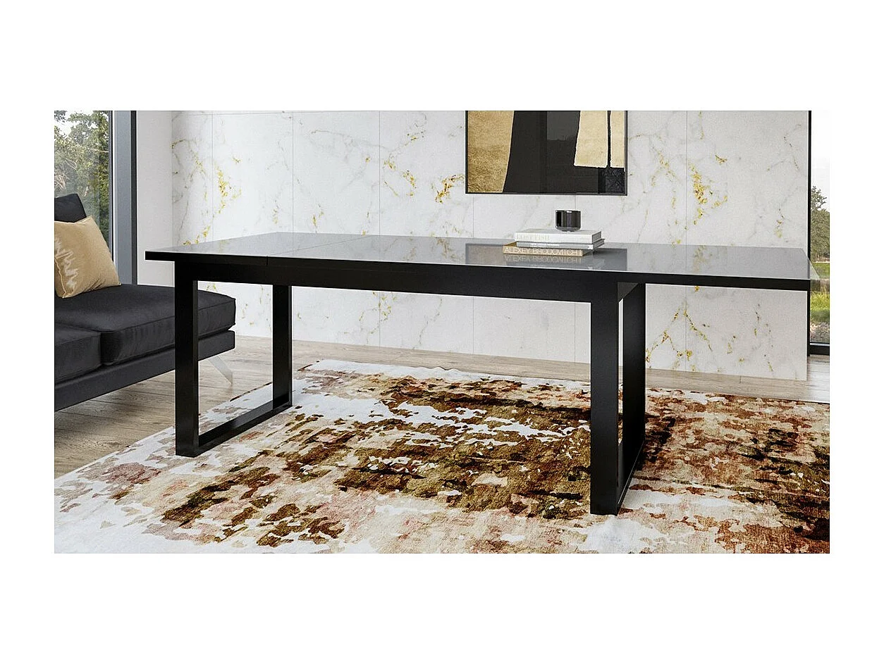 Table extensible 10 personnes pour salle à manger Collection ZANTE. Coloris noir et gris brillant.