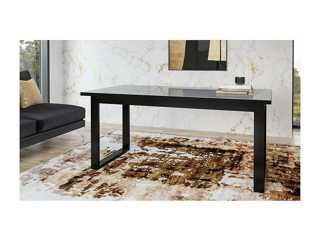 Table extensible 10 personnes pour salle à manger Collection ZANTE. Coloris noir et gris brillant.