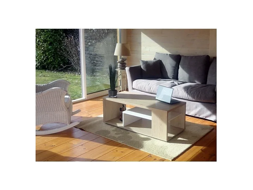 Couchtisch MELINA Eiche und Weiß - Modernes Design - 111 x 41 x 50 cm