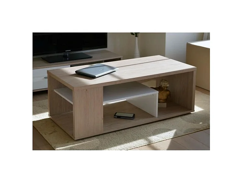 Couchtisch MELINA Eiche und Weiß - Modernes Design - 111 x 41 x 50 cm