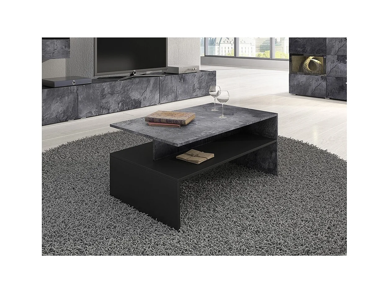 Tavolino design RAMOS – Grigio effetto ardesia e nero – Ripiano intermedio – Stile contemporaneo