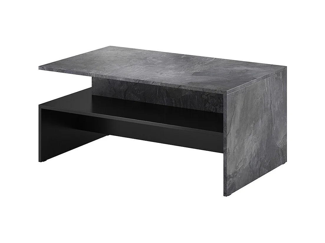 Salontafel design RAMOS - Grijs leisteen effect en zwart - Tussenblad - Hedendaagse stijl