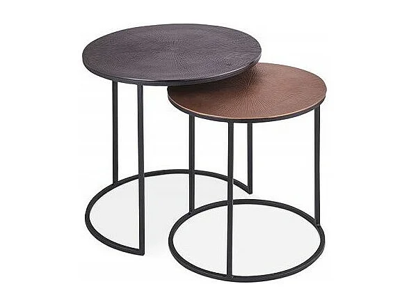 Tables d'appoint gigognes rondes en métal bicolore collection LIVOS. Meuble style industriel