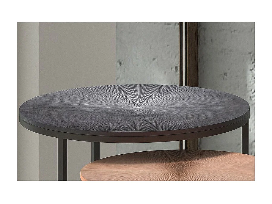 Tables d'appoint gigognes rondes en métal bicolore collection LIVOS. Meuble style industriel