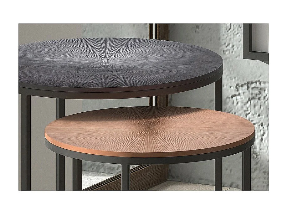Tables d'appoint gigognes rondes en métal bicolore collection LIVOS. Meuble style industriel
