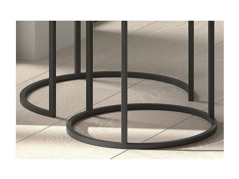 Tables d'appoint gigognes rondes en métal bicolore collection LIVOS. Meuble style industriel