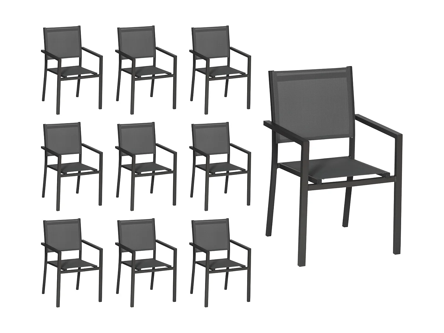 Set van 10 antraciet aluminium stoelen - grijs textilene