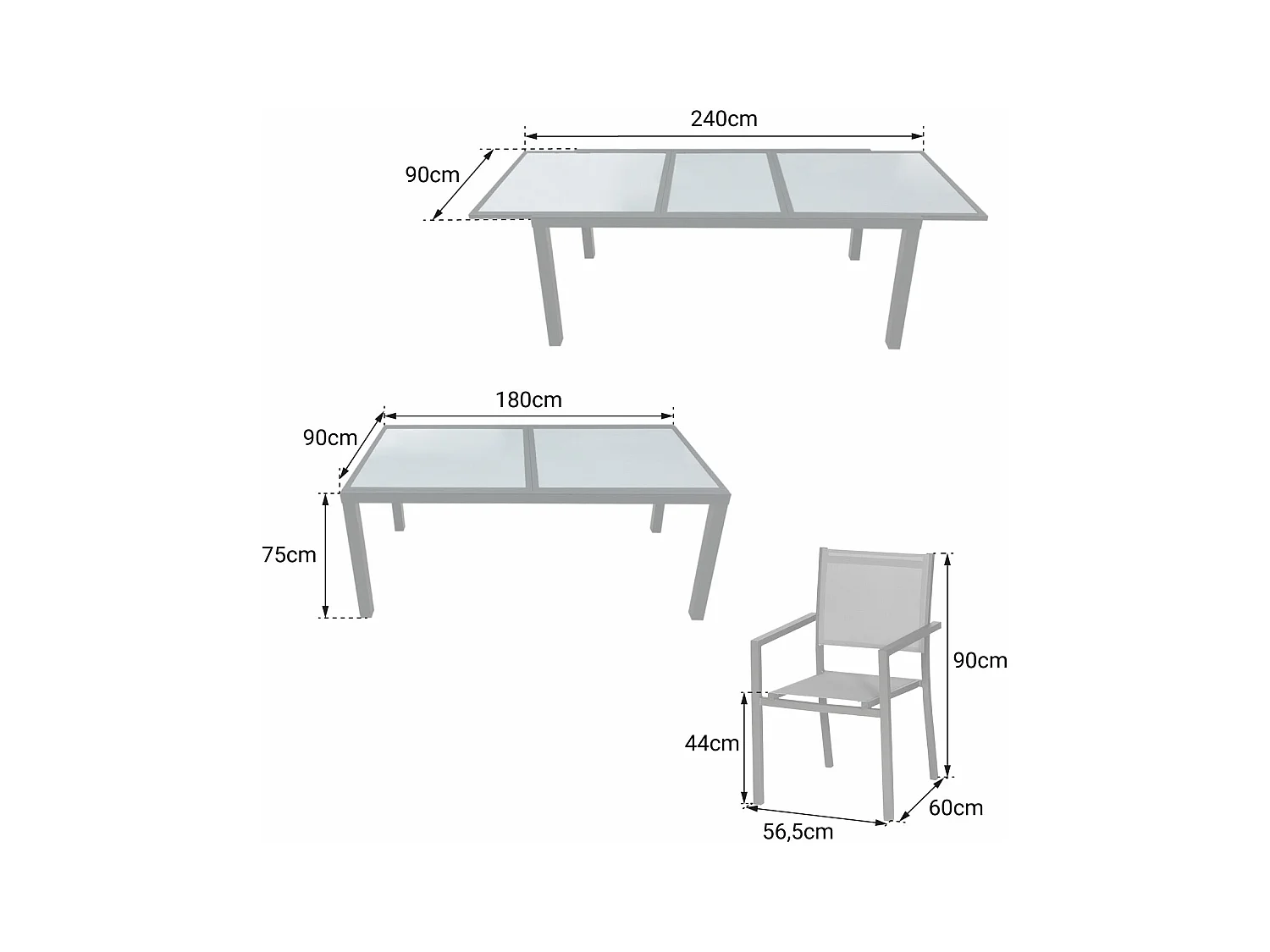 Ausziehbare Gartenmöbel FIRENZE aus grauem Textilene 8-Sitzer - Aluminium Anthrazit