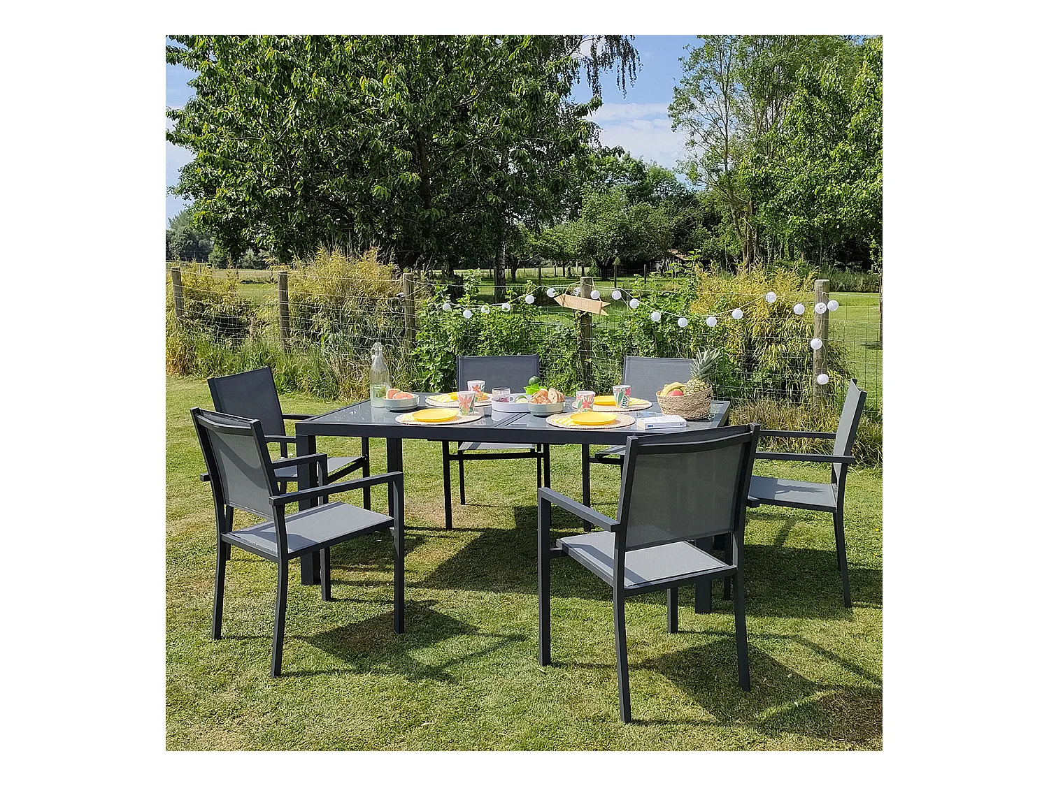 Ausziehbare Gartenmöbel FIRENZE aus grauem Textilene 8-Sitzer - Aluminium Anthrazit