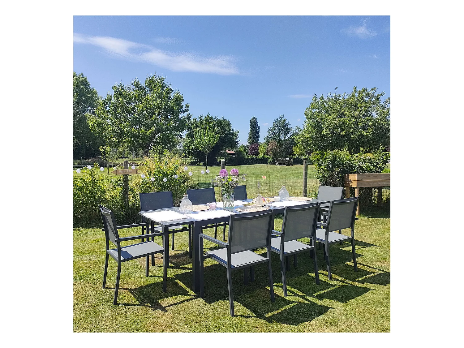 Ausziehbare Gartenmöbel FIRENZE aus grauem Textilene 8-Sitzer - Aluminium Anthrazit