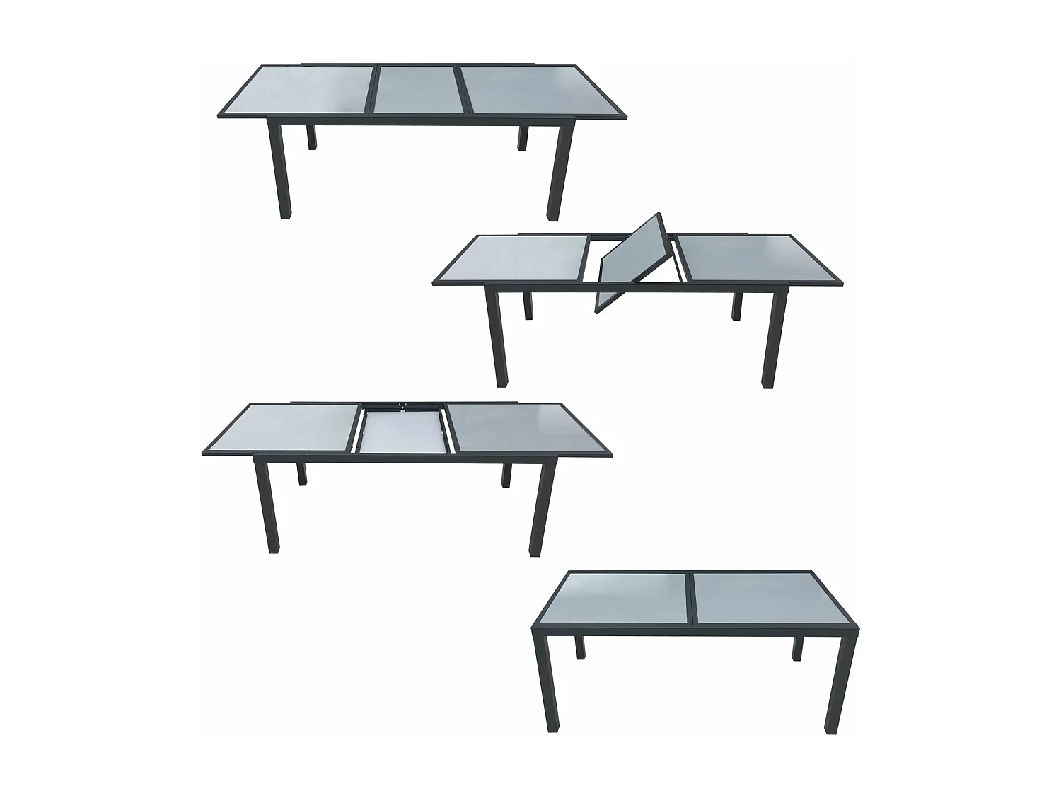 Salon de jardin FIRENZE extensible en textilène gris 8 places - aluminium anthracite - HAPPY GARDEN