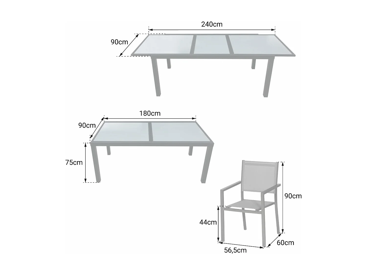 Salon de jardin FIRENZE extensible en textilène gris 8 places - aluminium anthracite - HAPPY GARDEN