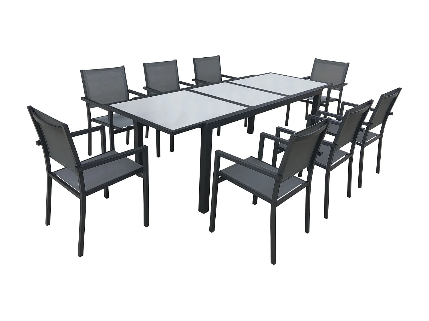 Salon de jardin FIRENZE extensible en textilène gris 8 places - aluminium anthracite - HAPPY GARDEN