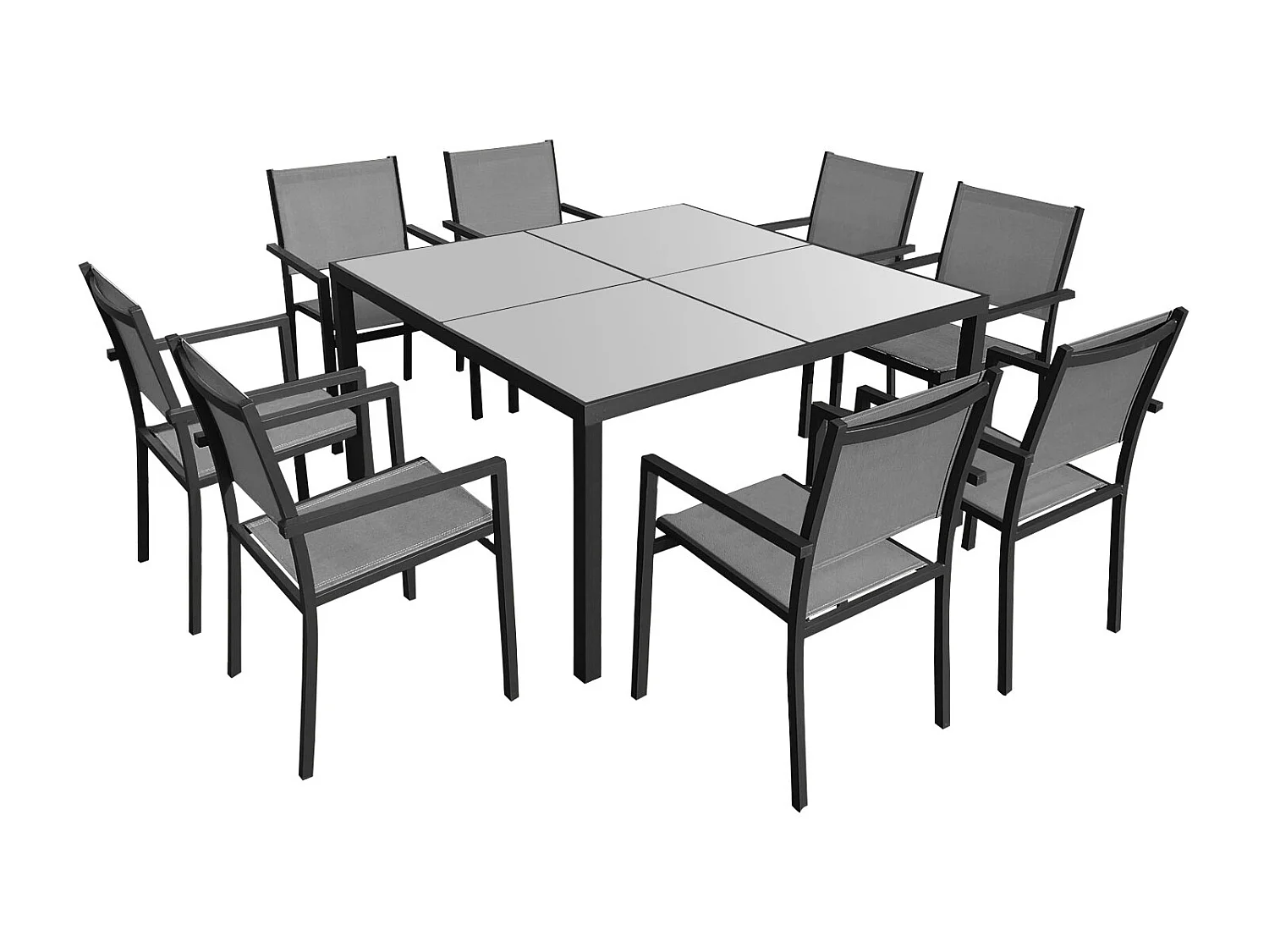 Salon de jardin CAGLIARI en textilène gris 8 places - aluminium anthracite - HAPPY GARDEN