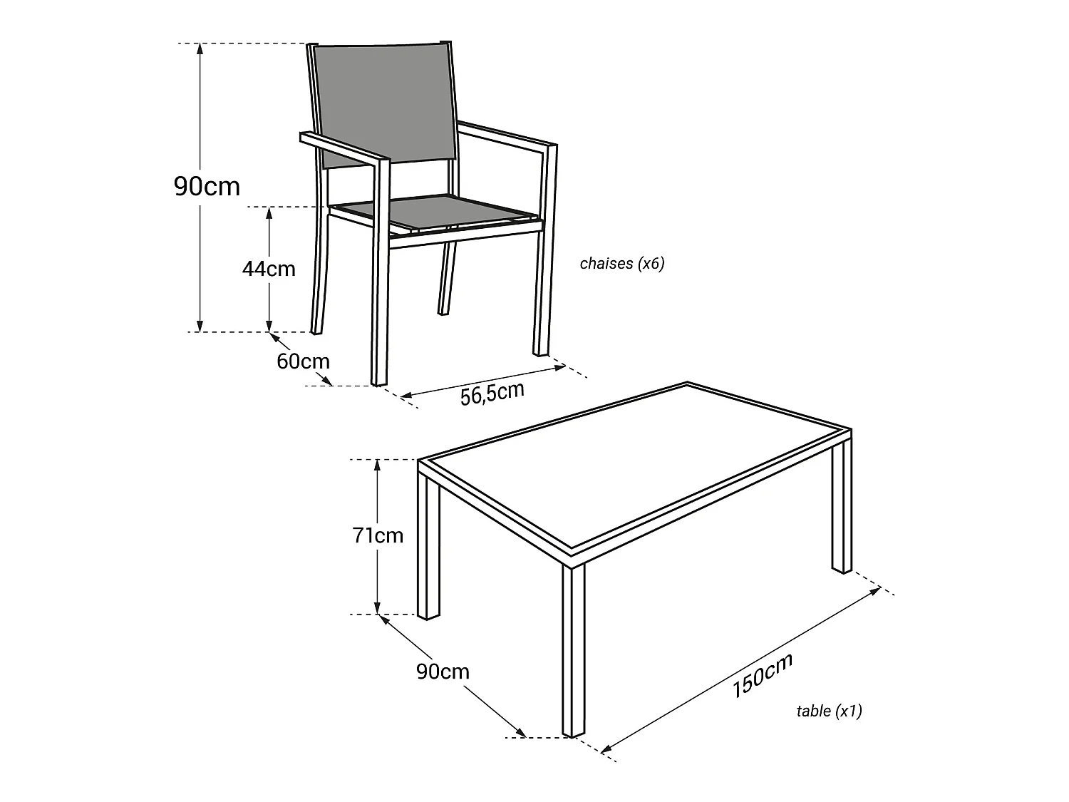 BERGAMO grijs textilene tuinset 6 zitplaatsen - aluminium antraciet