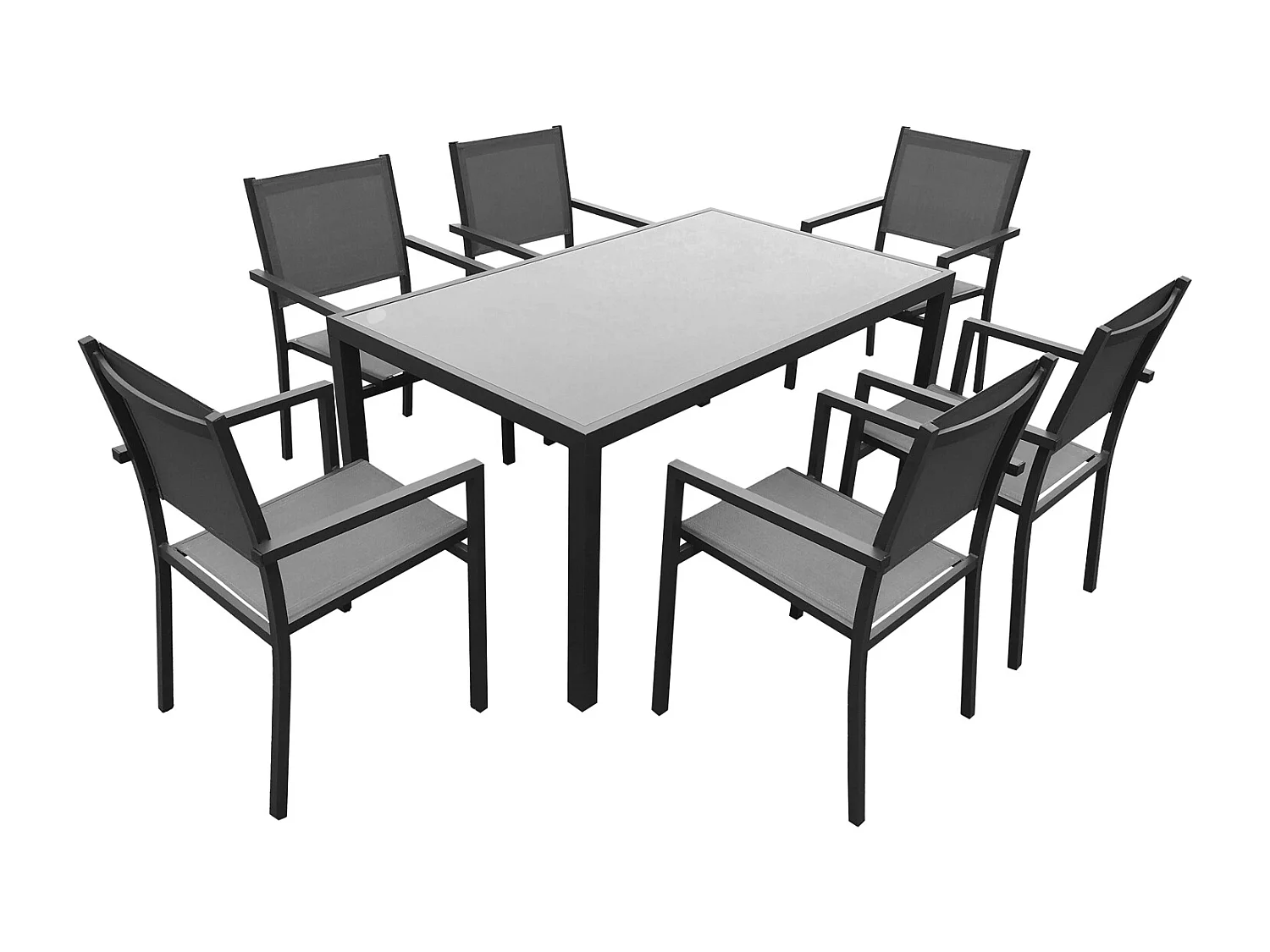 Salon de jardin BERGAMO en textilène gris 6 places - aluminium anthracite - HAPPY GARDEN