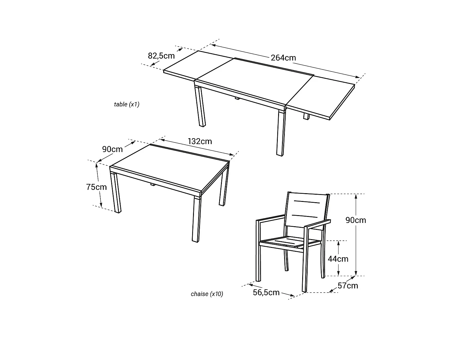 LAMPEDUSA grijs textilene verlengbare tuinset 10 zitplaatsen - aluminium antraciet