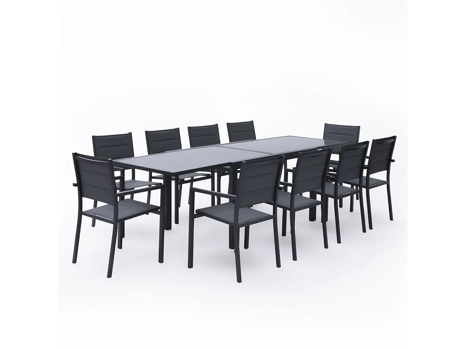 Salon de jardin LAMPEDUSA extensible en textilène gris 10 places - aluminium anthracite - HAPPY GARDEN