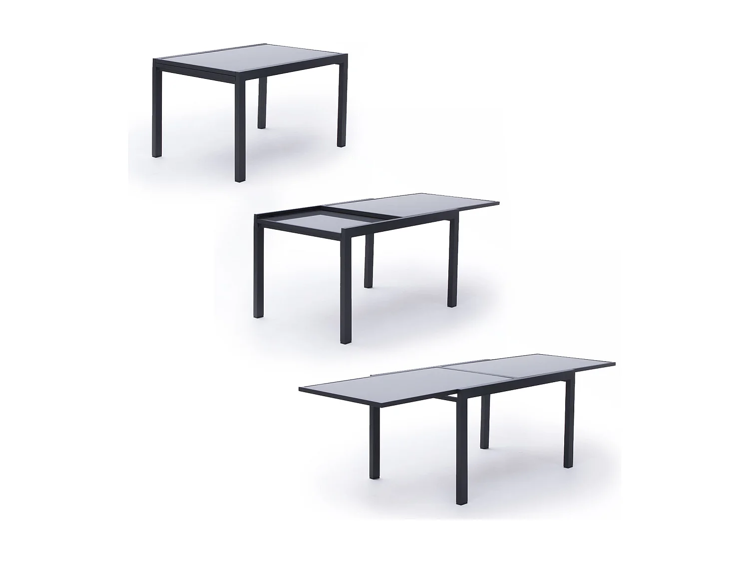 Salon de jardin LAMPEDUSA extensible en textilène gris 10 places - aluminium anthracite - HAPPY GARDEN