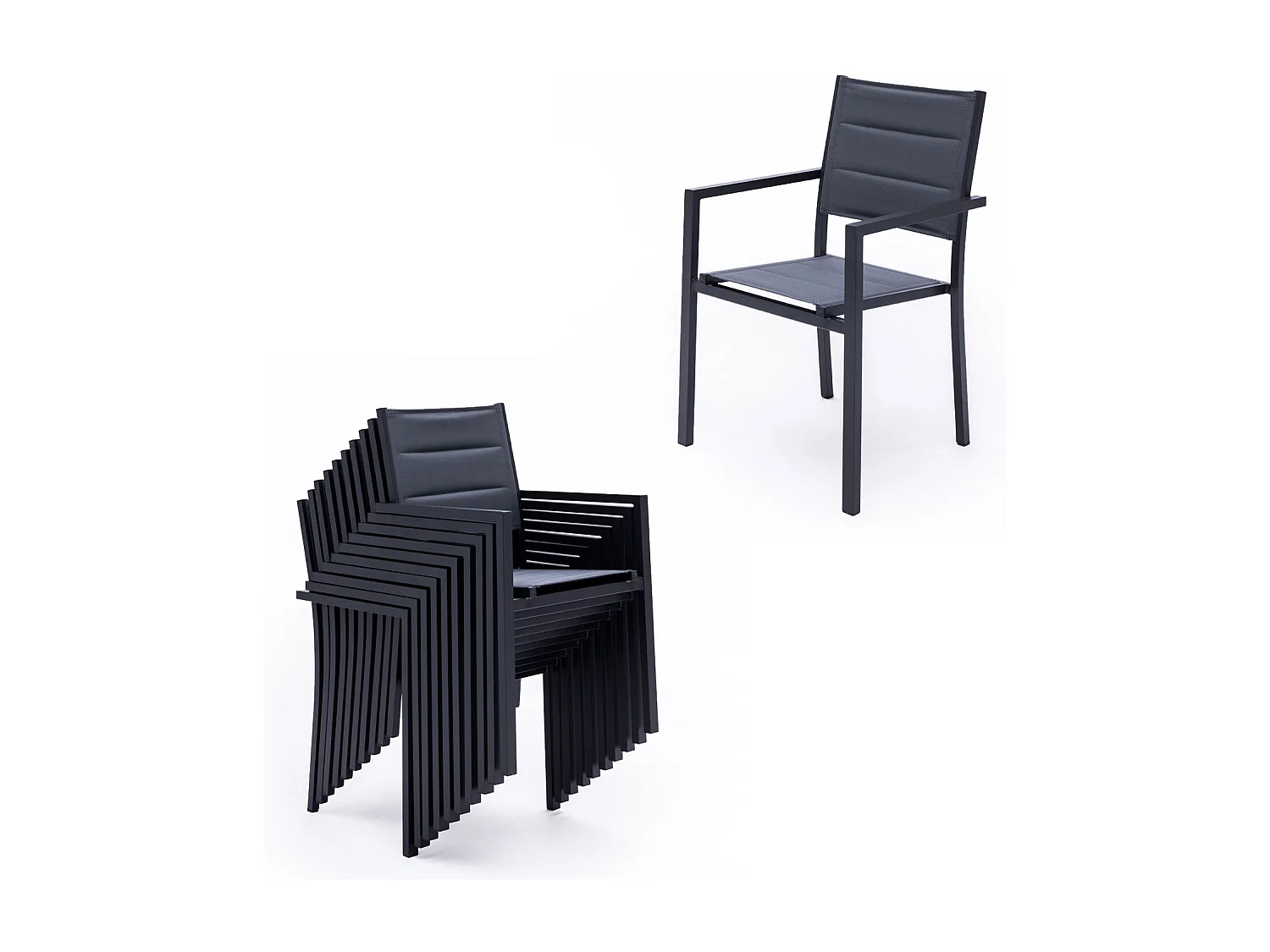 Salon de jardin LAMPEDUSA extensible en textilène gris 10 places - aluminium anthracite - HAPPY GARDEN