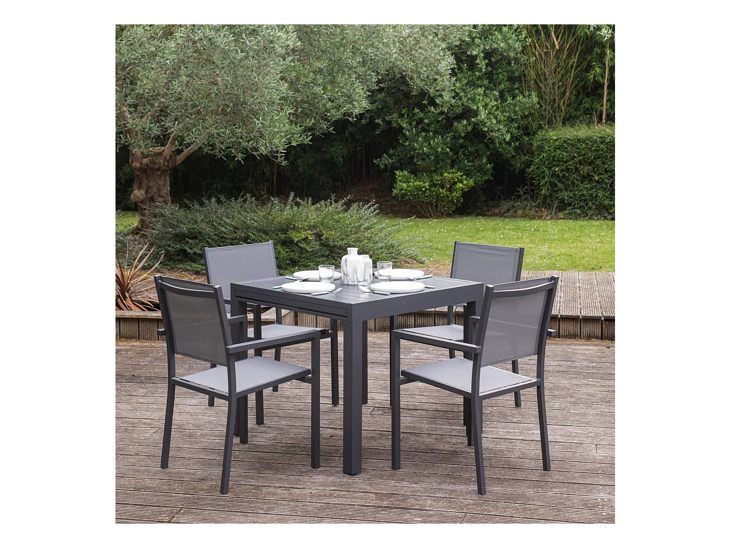 VENEZIA Uitschuifbare tuinset 90/180 in grijs textilene 8 zitplaatsen - aluminium antraciet