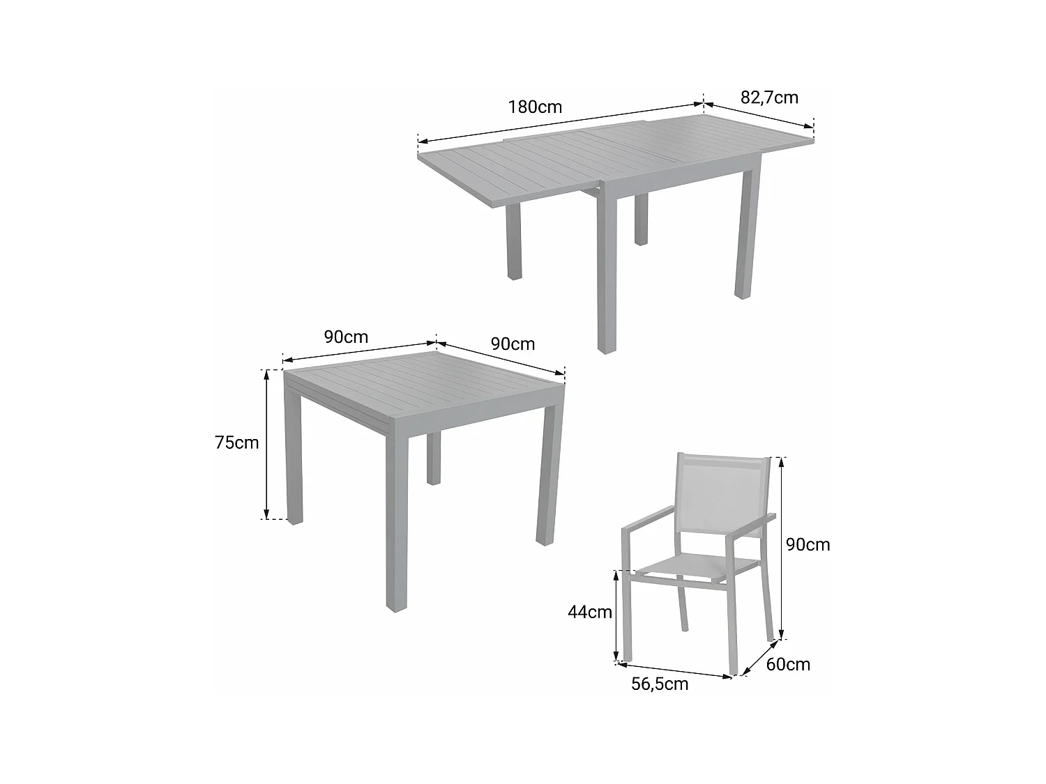VENEZIA Uitschuifbare tuinset 90/180 in grijs textilene 8 zitplaatsen - aluminium antraciet