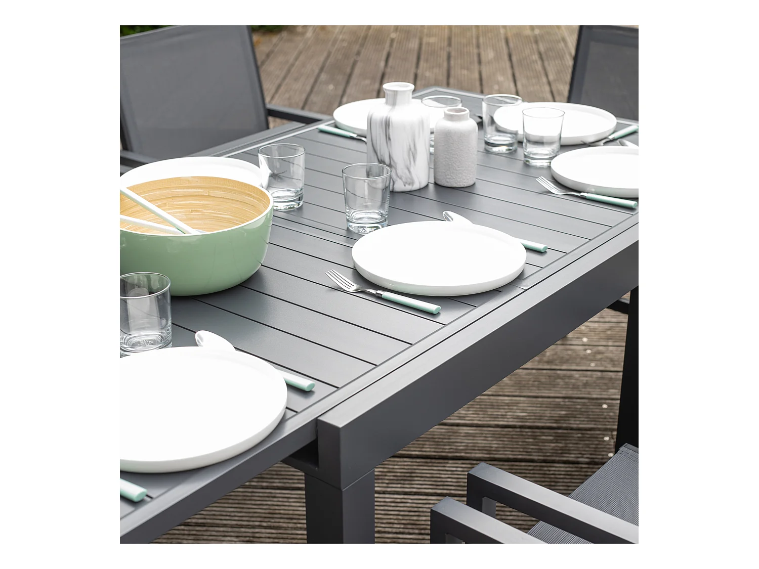 VENEZIA Uitschuifbare tuinset 90/180 in grijs textilene 8 zitplaatsen - aluminium antraciet