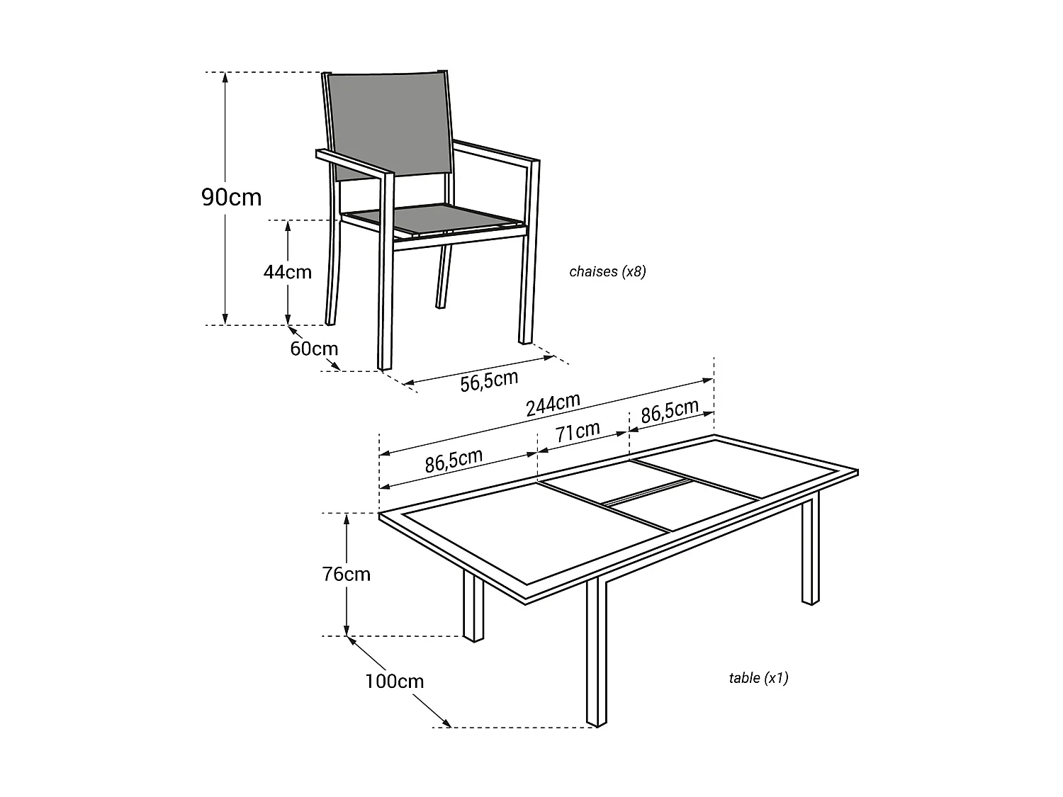 CAPRI grijs textilene uittrekbare tuinset 8 zitplaatsen - aluminium antraciet