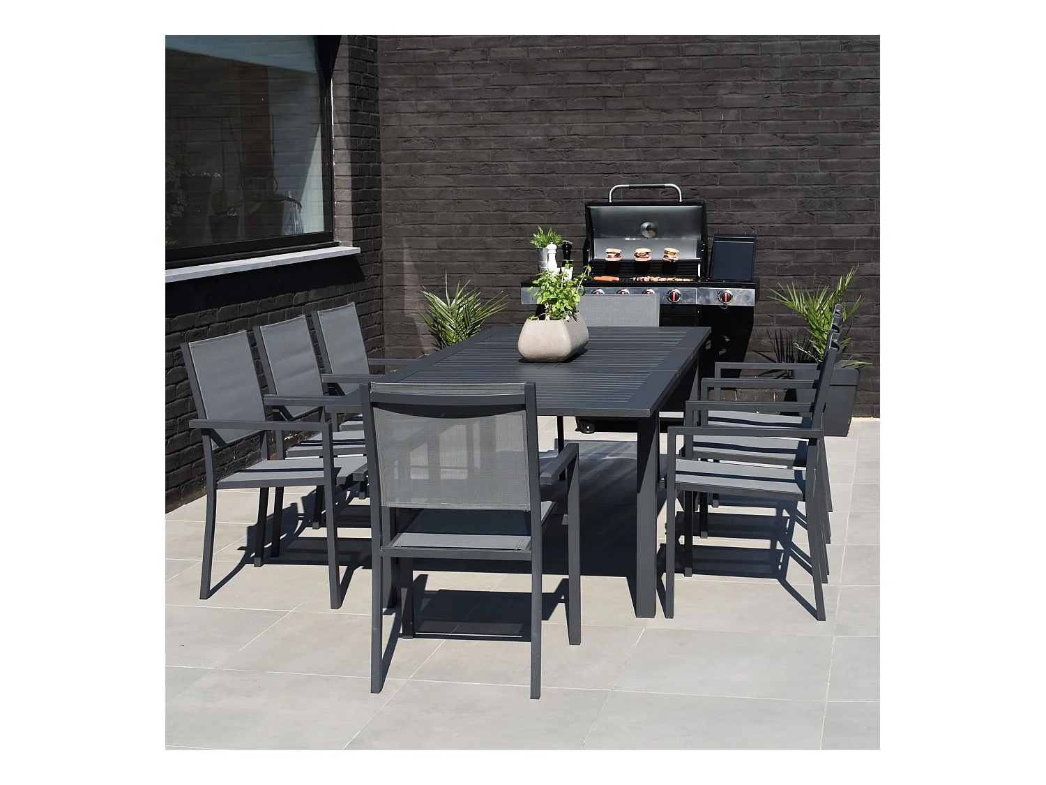 CAPRI grijs textilene uittrekbare tuinset 8 zitplaatsen - aluminium antraciet