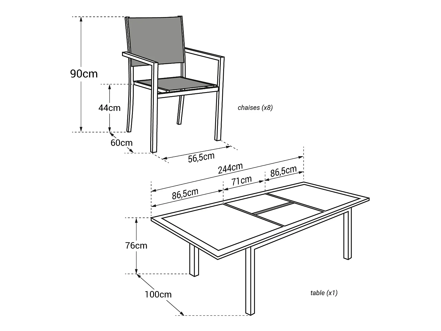 CAPRI grijs textilene uittrekbare tuinset 8 zitplaatsen - aluminium antraciet