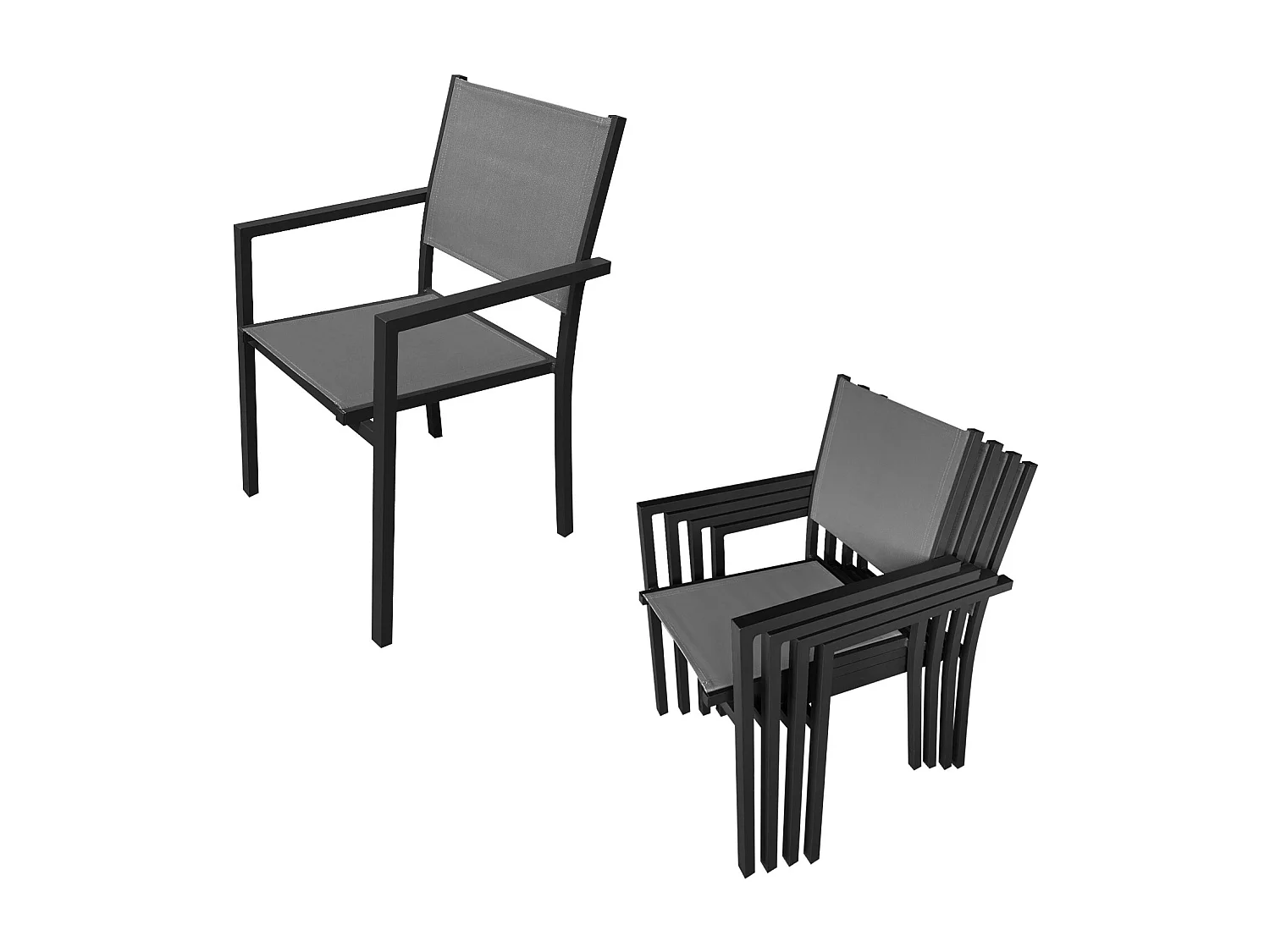 Salon de jardin CAPRI extensible en textilène gris 8 places - aluminium anthracite