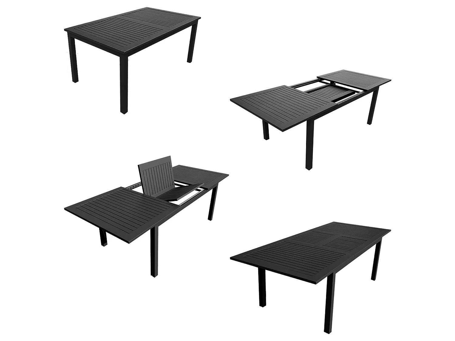 Salon de jardin CAPRI extensible en textilène gris 8 places - aluminium anthracite