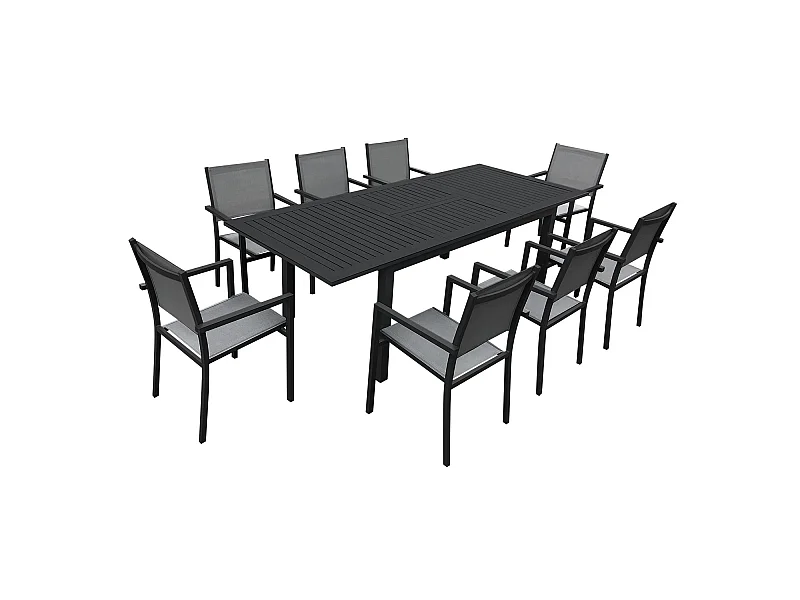 Salon de jardin CAPRI extensible en textilène gris 8 places - aluminium anthracite