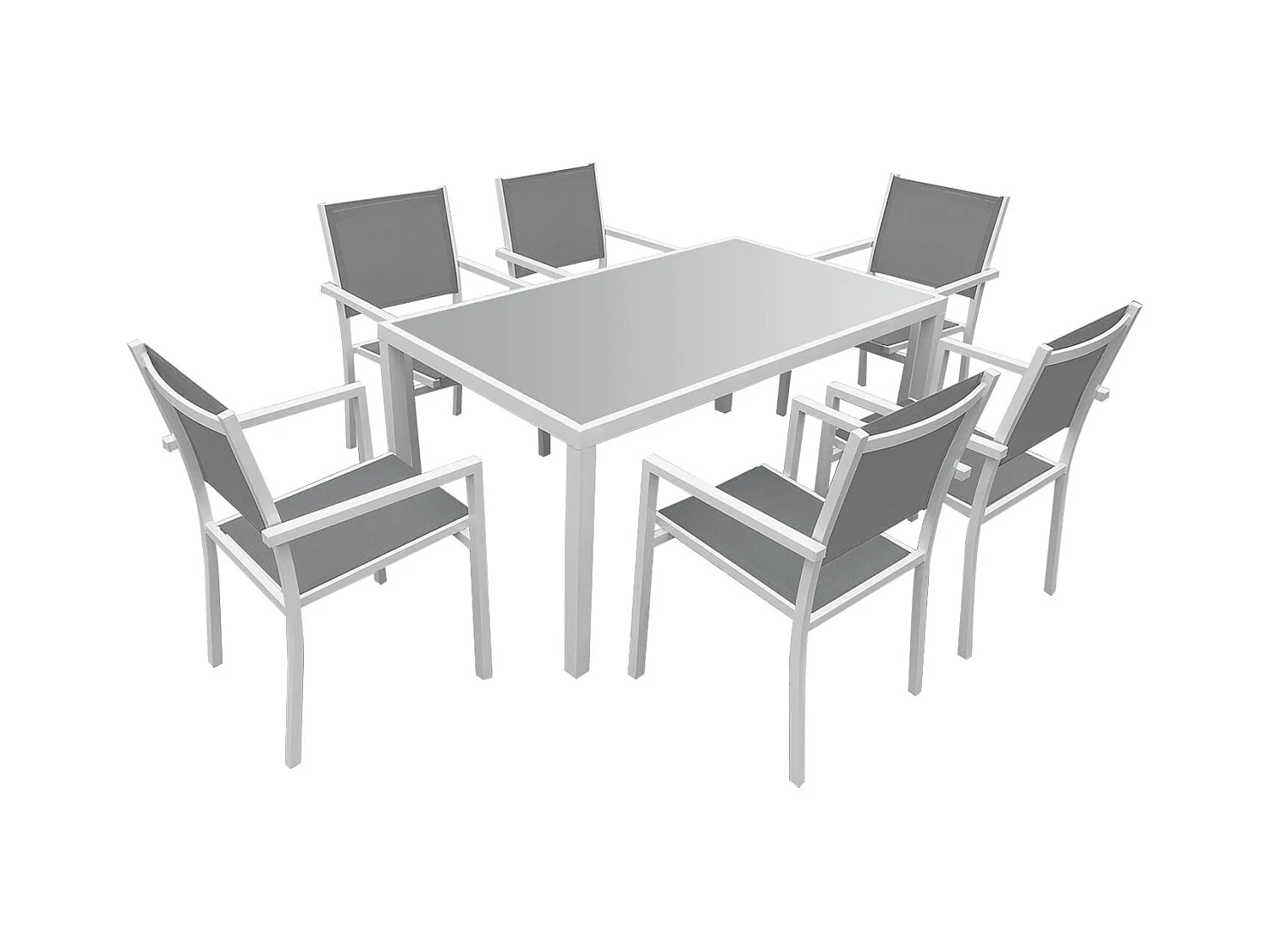 Salon de jardin BERGAMO en textilène gris 6 places - aluminium blanc - HAPPY GARDEN